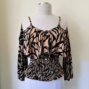 Monaco Women Top Animal Print Off Shoulder Color Black Khaki No Size Inf…